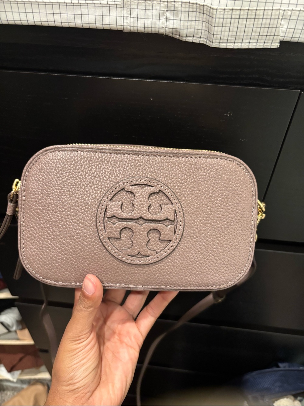 Tory Burch Pebbled Leather Crossbody - Mauve Taupe